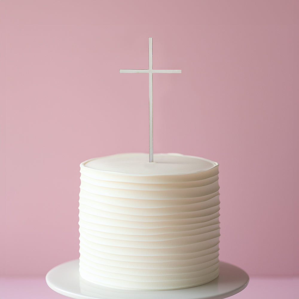 SILVER Metal Cake Topper - FINE CROSS Silver Topper