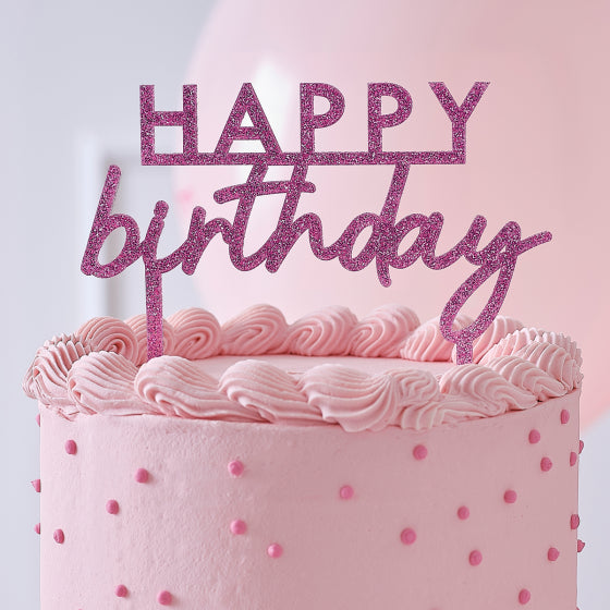 pink glitter happy birthday cake topper acrylic