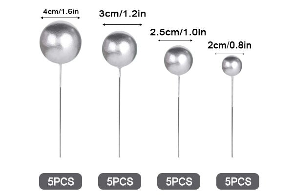 METALLIC SILVER BALL TOPPER 20PCS