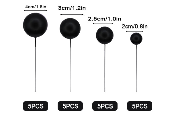 Black Matte Ball Toppers 20pcs