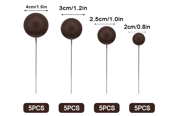 Chocolate Brown Matte Ball Toppers 20pcs