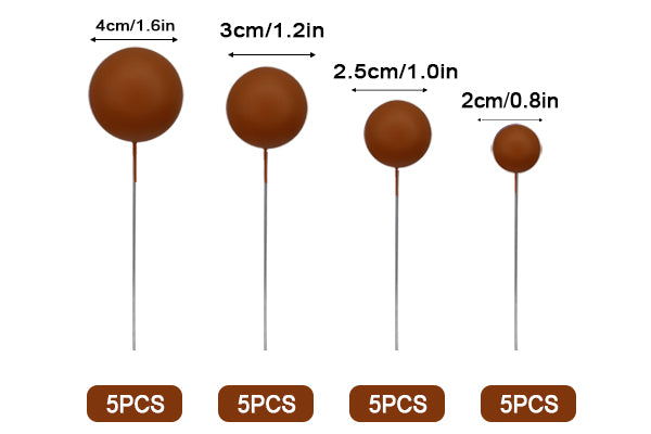 Caramel Brown Matte Ball Toppers 20pcs