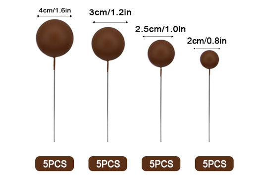 Mocha Brown Matte Ball Toppers 20pcs