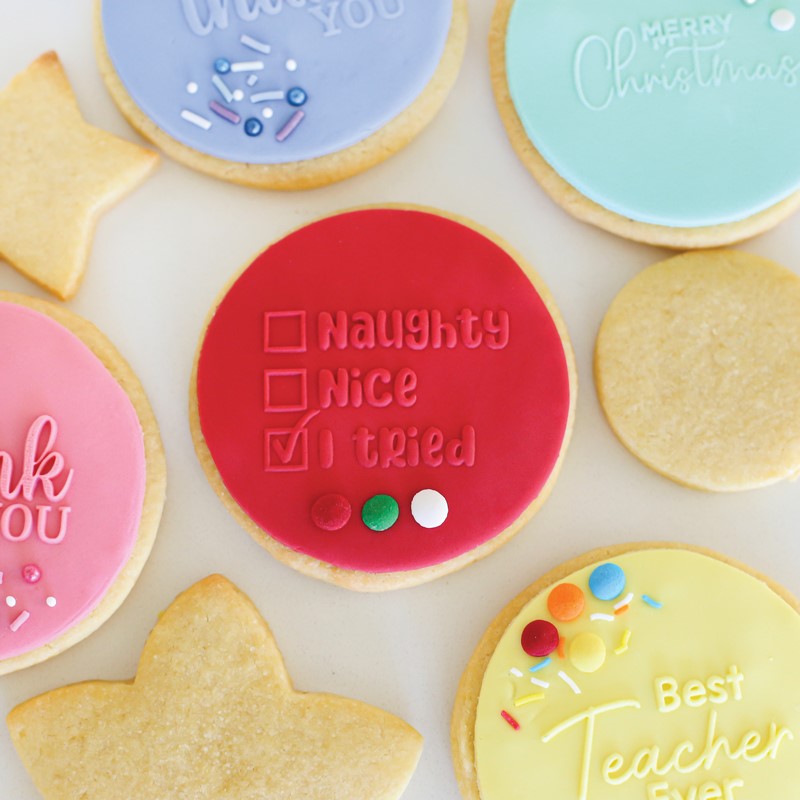 COOKIE EMBOSSER STAMP - NAUGHTY NICE TRIED debosser CHRISTMAS